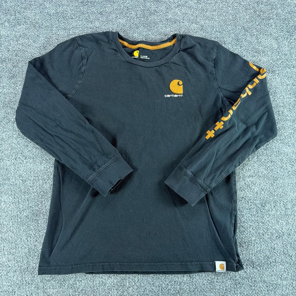 Carhartt‎ Kids Long Sleeve T-Shirt Black Orange Sz L 14/16 Arm Hit Workwear Util